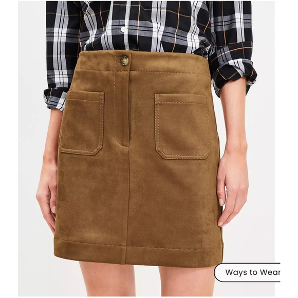 Women's LOFT Brown Suede Skirt Size 16 Toasted Biscotti - Picture 1 of 6